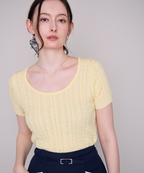 MISCH MASCH(ミッシュマッシュ)の「2026春夏新作 ケーブル編み半袖ニット(ニット/セーター・レディース・ブルー/イエロー/ホワイト/ピンク・フリ-)」の3枚目の写真