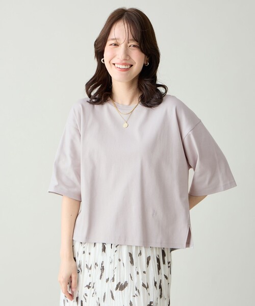 ANY(エニィ)の「オーガニックコットンスムース5分袖Tシャツ(Tシャツ/カットソー・レディース・ホワイト系/ブラック系/ピンク系/ベージュ系・X-LARGE)」の3枚目の写真