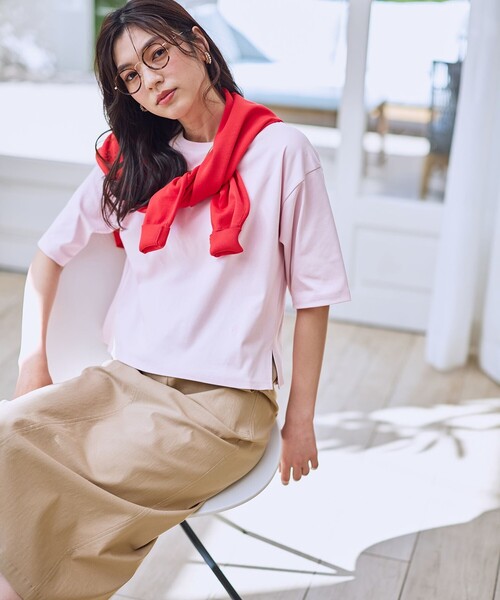 ANY(エニィ)の「オーガニックコットンスムース5分袖Tシャツ(Tシャツ/カットソー・レディース・ホワイト系/ブラック系/ピンク系/ベージュ系・X-LARGE)」の6枚目の写真