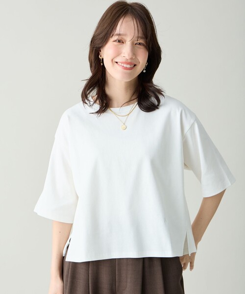 ANY(エニィ)の「オーガニックコットンスムース5分袖Tシャツ(Tシャツ/カットソー・レディース・ホワイト系/ブラック系/ピンク系/ベージュ系・X-LARGE)」の12枚目の写真
