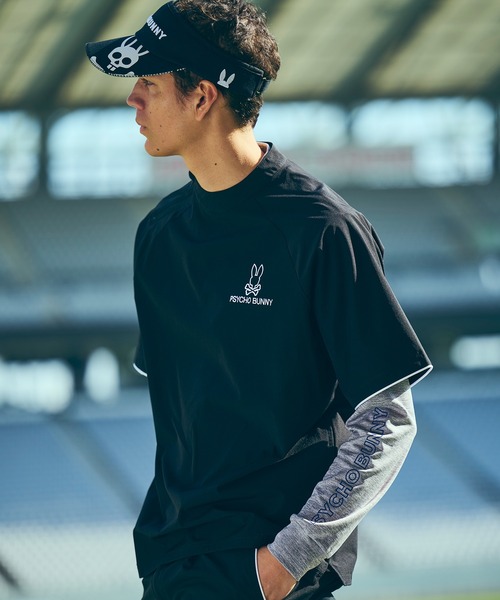 Psycho Bunny（サイコバニー）の「[GOLF]パイピングライン ナイロンショルダージップラグランTシャツ（Tシャツ/カットソー・メンズ・ベージュ/ネイビー/ブラック・MEDIUM/XX-LARGE/X-LARGE/LARGE）」の2枚目の写真