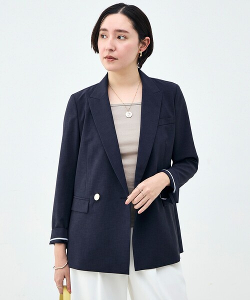 NOLLEY’S Sophi(ノーリーズソフィ)の「《セットアップ対応》ウォッシャブルブリーザブルシャンブレーダブルジャケット(テーラードジャケット・レディース・ネイビー/ベージュ/ライトグレー・34/36/38)」の1枚目の写真