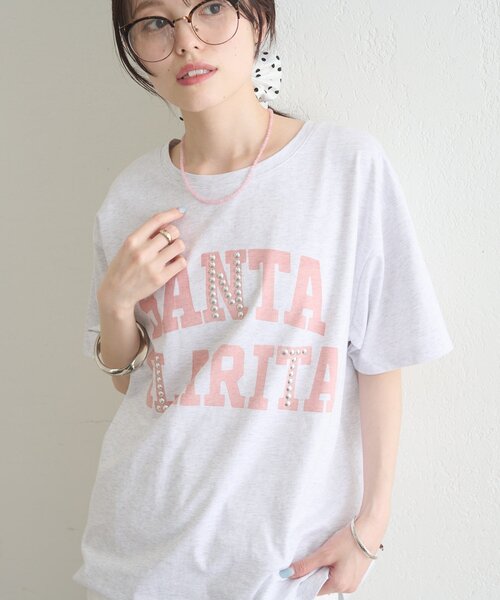 mystic(ミスティック)の「スタッズロゴカレッジTシャツ(Tシャツ/カットソー・レディース・グレー/チャコールグレー・FREE)」の2枚目の写真