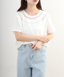 Anna Nicola レース切替半袖Tシャツ