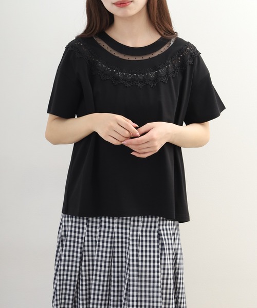 Anna Nicola(アンナニコラ)の「Anna Nicola レース切替半袖Tシャツ(Tシャツ/カットソー・レディース・オフホワイト・38)」の3枚目の写真