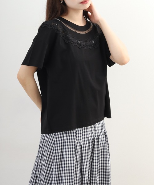 Anna Nicola(アンナニコラ)の「Anna Nicola レース切替半袖Tシャツ(Tシャツ/カットソー・レディース・オフホワイト・38)」の5枚目の写真