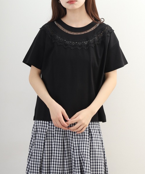 Anna Nicola(アンナニコラ)の「Anna Nicola レース切替半袖Tシャツ(Tシャツ/カットソー・レディース・オフホワイト・38)」の6枚目の写真