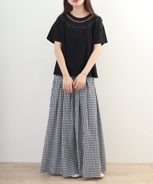 Anna Nicola(アンナニコラ)の「Anna Nicola レース切替半袖Tシャツ(Tシャツ/カットソー・レディース・オフホワイト・38)」の7枚目の写真