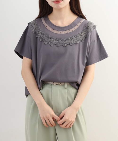 Anna Nicola(アンナニコラ)の「Anna Nicola レース切替半袖Tシャツ(Tシャツ/カットソー・レディース・オフホワイト・38)」の12枚目の写真