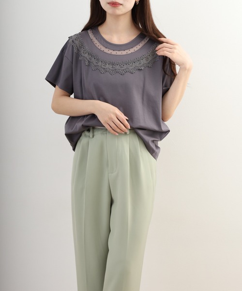 Anna Nicola(アンナニコラ)の「Anna Nicola レース切替半袖Tシャツ(Tシャツ/カットソー・レディース・オフホワイト・38)」の9枚目の写真
