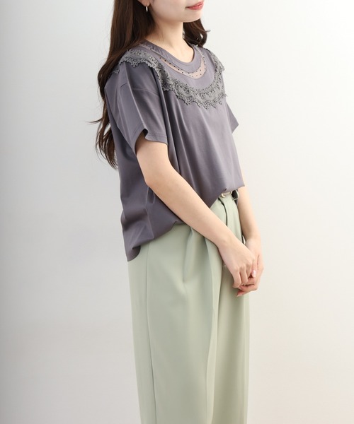 Anna Nicola(アンナニコラ)の「Anna Nicola レース切替半袖Tシャツ(Tシャツ/カットソー・レディース・オフホワイト・38)」の10枚目の写真