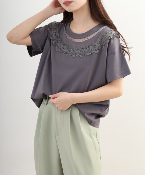 Anna Nicola(アンナニコラ)の「Anna Nicola レース切替半袖Tシャツ(Tシャツ/カットソー・レディース・オフホワイト・38)」の11枚目の写真