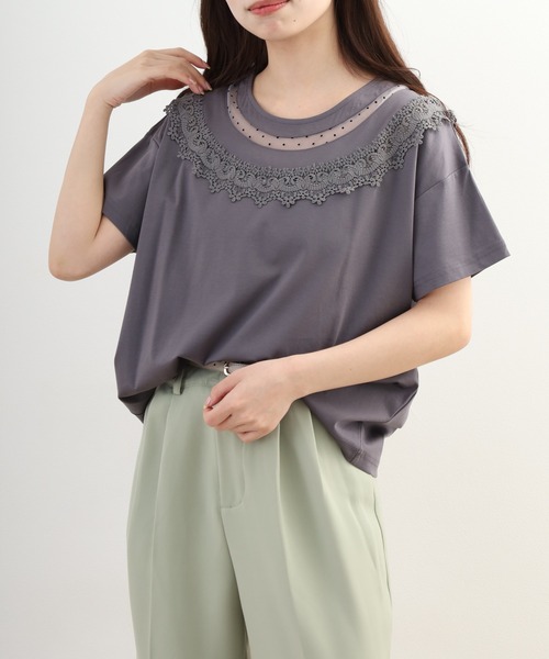 Anna Nicola(アンナニコラ)の「Anna Nicola レース切替半袖Tシャツ(Tシャツ/カットソー・レディース・オフホワイト・38)」の13枚目の写真