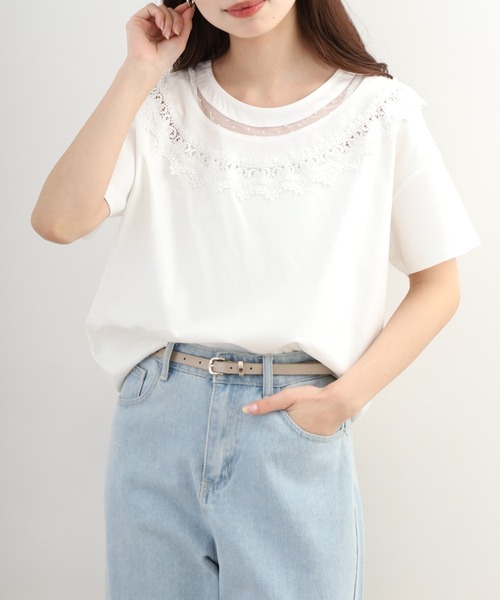 Anna Nicola(アンナニコラ)の「Anna Nicola レース切替半袖Tシャツ(Tシャツ/カットソー・レディース・オフホワイト・38)」の16枚目の写真