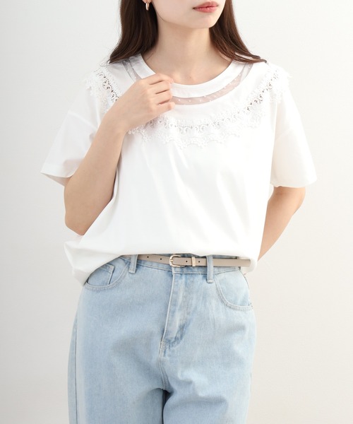 Anna Nicola(アンナニコラ)の「Anna Nicola レース切替半袖Tシャツ(Tシャツ/カットソー・レディース・オフホワイト・38)」の17枚目の写真