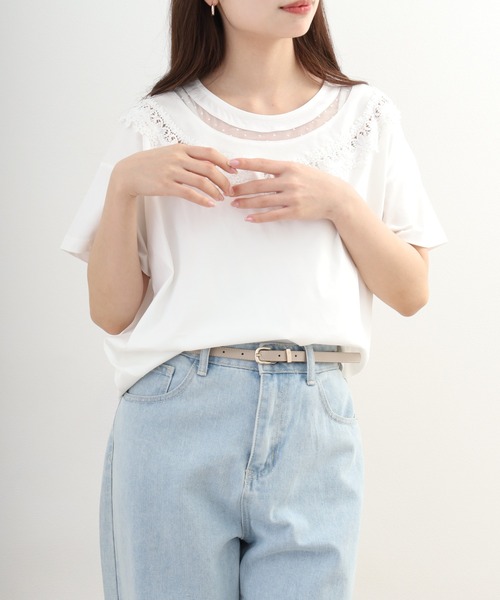 Anna Nicola(アンナニコラ)の「Anna Nicola レース切替半袖Tシャツ(Tシャツ/カットソー・レディース・オフホワイト・38)」の18枚目の写真
