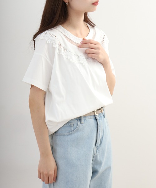 Anna Nicola(アンナニコラ)の「Anna Nicola レース切替半袖Tシャツ(Tシャツ/カットソー・レディース・オフホワイト・38)」の19枚目の写真