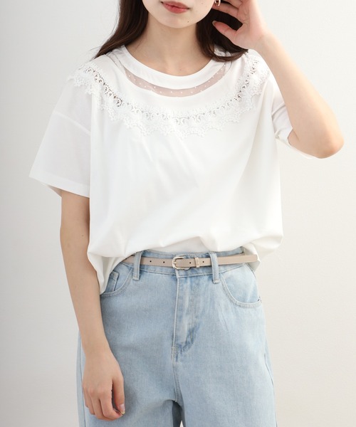 Anna Nicola(アンナニコラ)の「Anna Nicola レース切替半袖Tシャツ(Tシャツ/カットソー・レディース・オフホワイト・38)」の20枚目の写真