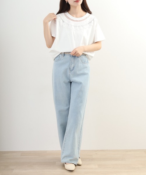 Anna Nicola(アンナニコラ)の「Anna Nicola レース切替半袖Tシャツ(Tシャツ/カットソー・レディース・オフホワイト・38)」の21枚目の写真