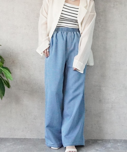 SELECT LEVERY(セレクトリベリー)の「やわらかガーゼデニムワイドパンツ(デニムパンツ・レディース・ワンウォッシュ/ブルー/ライトブルー・MEDIUM/SMALL/X-LARGE/LARGE)」の19枚目の写真