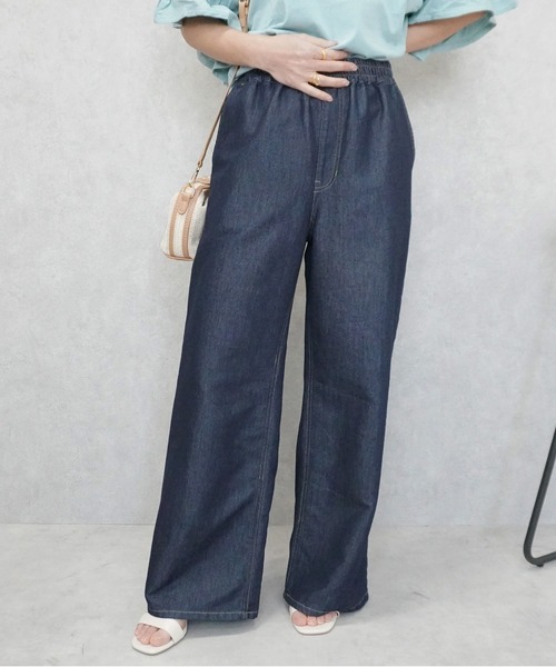 SELECT LEVERY(セレクトリベリー)の「やわらかガーゼデニムワイドパンツ(デニムパンツ・レディース・ワンウォッシュ/ブルー/ライトブルー・MEDIUM/SMALL/X-LARGE/LARGE)」の6枚目の写真