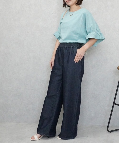 SELECT LEVERY(セレクトリベリー)の「やわらかガーゼデニムワイドパンツ(デニムパンツ・レディース・ワンウォッシュ/ブルー/ライトブルー・MEDIUM/SMALL/X-LARGE/LARGE)」の9枚目の写真