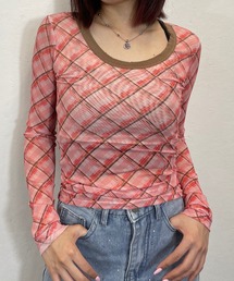 チェック柄シャーリングシアートップス