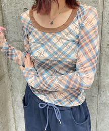 チェック柄シャーリングシアートップス