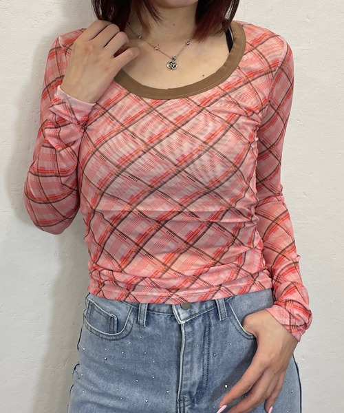 ROGER AND RAW（ロジャーアンドロウ）の「チェック柄シャーリングシアートップス（Tシャツ/カットソー・レディース・ブルー/ピンク・FREE）」の14枚目の写真