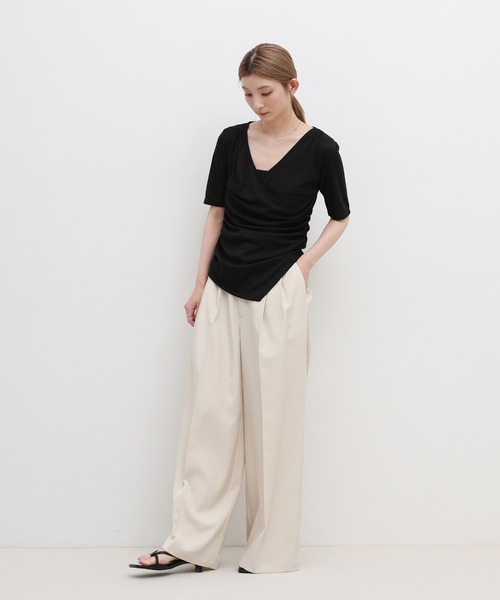 select MOCA(セレクトモカ)の「ドレープカシュクールシアーTシャツ(Tシャツ/カットソー・レディース・ブラック/アイボリー/グレー・FREE)」の13枚目の写真
