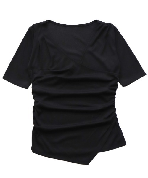 select MOCA(セレクトモカ)の「ドレープカシュクールシアーTシャツ(Tシャツ/カットソー・レディース・ブラック/アイボリー/グレー・FREE)」の6枚目の写真