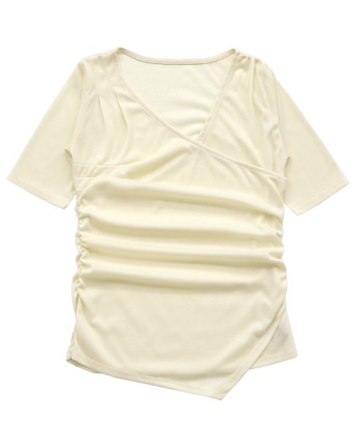 select MOCA(セレクトモカ)の「ドレープカシュクールシアーTシャツ(Tシャツ/カットソー・レディース・ブラック/アイボリー/グレー・FREE)」の5枚目の写真