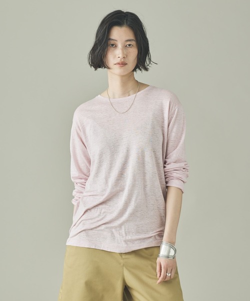 Curensology（カレンソロジー）の「Curensology(カレンソロジー)/シアーリネンロングスリーブTシャツ（Tシャツ/カットソー・レディース・オフホワイト/ライトピンク/ブラック・FREE）」の3枚目の写真