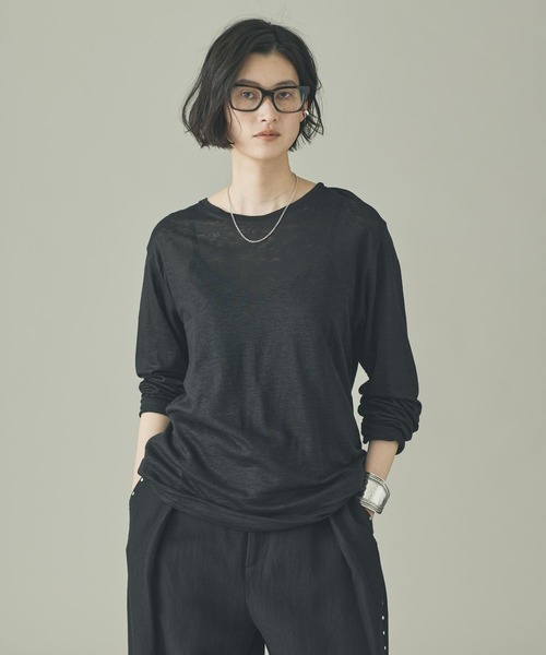 Curensology（カレンソロジー）の「Curensology(カレンソロジー)/シアーリネンロングスリーブTシャツ（Tシャツ/カットソー・レディース・オフホワイト/ライトピンク/ブラック・FREE）」の2枚目の写真