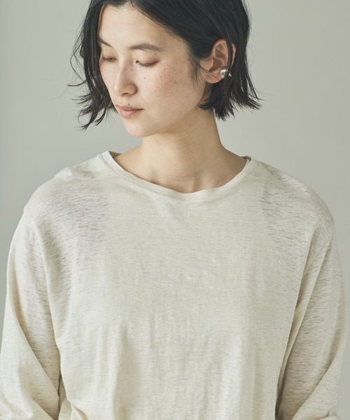 Curensology（カレンソロジー）の「Curensology(カレンソロジー)/シアーリネンロングスリーブTシャツ（Tシャツ/カットソー・レディース・オフホワイト/ライトピンク/ブラック・FREE）」の7枚目の写真