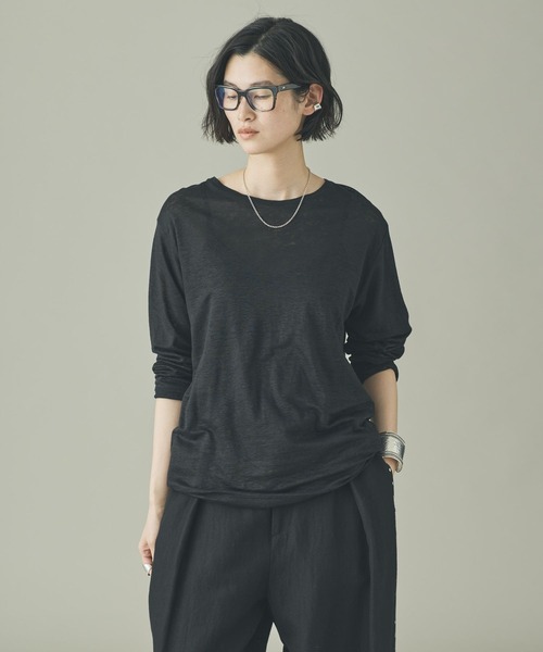 Curensology（カレンソロジー）の「Curensology(カレンソロジー)/シアーリネンロングスリーブTシャツ（Tシャツ/カットソー・レディース・オフホワイト/ライトピンク/ブラック・FREE）」の8枚目の写真