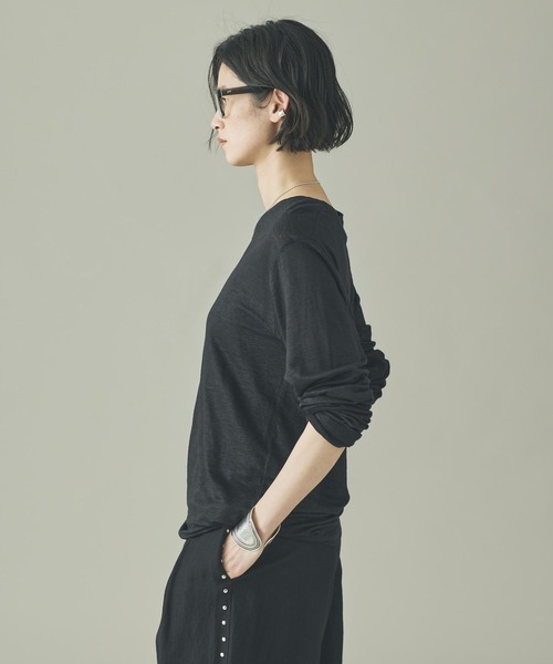 Curensology（カレンソロジー）の「Curensology(カレンソロジー)/シアーリネンロングスリーブTシャツ（Tシャツ/カットソー・レディース・オフホワイト/ライトピンク/ブラック・FREE）」の9枚目の写真