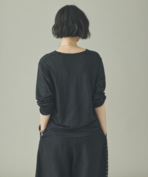 Curensology（カレンソロジー）の「Curensology(カレンソロジー)/シアーリネンロングスリーブTシャツ（Tシャツ/カットソー・レディース・オフホワイト/ライトピンク/ブラック・FREE）」の10枚目の写真