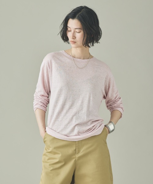 Curensology（カレンソロジー）の「Curensology(カレンソロジー)/シアーリネンロングスリーブTシャツ（Tシャツ/カットソー・レディース・オフホワイト/ライトピンク/ブラック・FREE）」の14枚目の写真