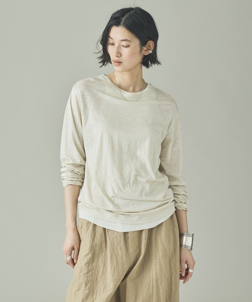 Curensology（カレンソロジー）の「Curensology(カレンソロジー)/シアーリネンロングスリーブTシャツ（Tシャツ/カットソー・レディース・オフホワイト/ライトピンク/ブラック・FREE）」の20枚目の写真