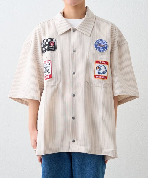 SOUNDSGOOOOD（サウンズグッド）の「【SOUNDS GOOOOD】ワッペンストライプシャツ（シャツ/ブラウス・レディース・ネイビー/オフホワイト・ONE SIZE）」の10枚目の写真