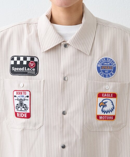 SOUNDSGOOOOD（サウンズグッド）の「【SOUNDS GOOOOD】ワッペンストライプシャツ（シャツ/ブラウス・レディース・ネイビー/オフホワイト・ONE SIZE）」の13枚目の写真