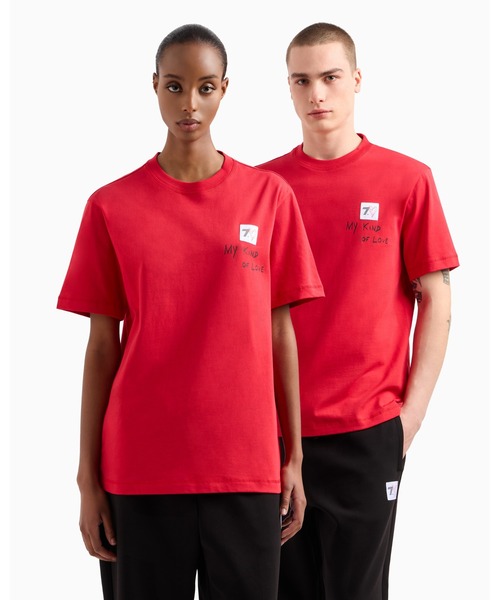 EMPORIO ARMANI EA7（エンポリオアルマーニイーエーセブン）の「【エンポリオ アルマーニ EA7】7.CUORE フード付きスウェットシャツ ストレッチコットン混紡（Tシャツ/カットソー・メンズ・ホワイト/レッド・X-SMALL/XX-LARGE/SMALL）」の5枚目の写真