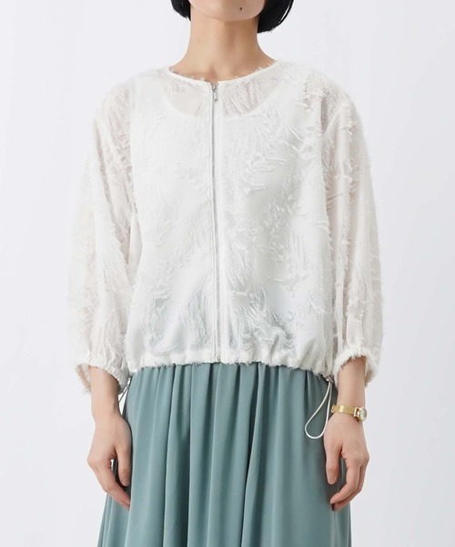 LUCA/LADY LUCK LUCA（ルカ/レディラックルカ）の「LC/LLL カットジャガード7分袖ブルゾン（ブルゾン・レディース・オフホワイト/ブラック・FREE）」の3枚目の写真