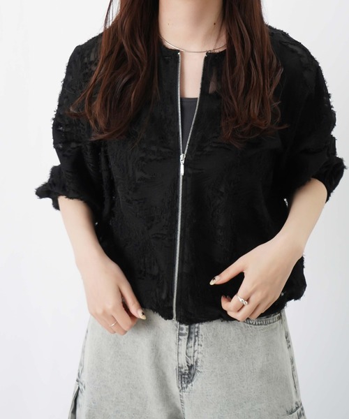 LUCA/LADY LUCK LUCA（ルカ/レディラックルカ）の「LC/LLL カットジャガード7分袖ブルゾン（ブルゾン・レディース・オフホワイト/ブラック・FREE）」の10枚目の写真