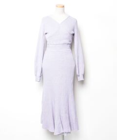 polaura ポローラ　レースフリルニットワンピース　 ライトブルーMサイズ レースフリルニットワンピース（ワンピース）｜polaura（ポローラ）の