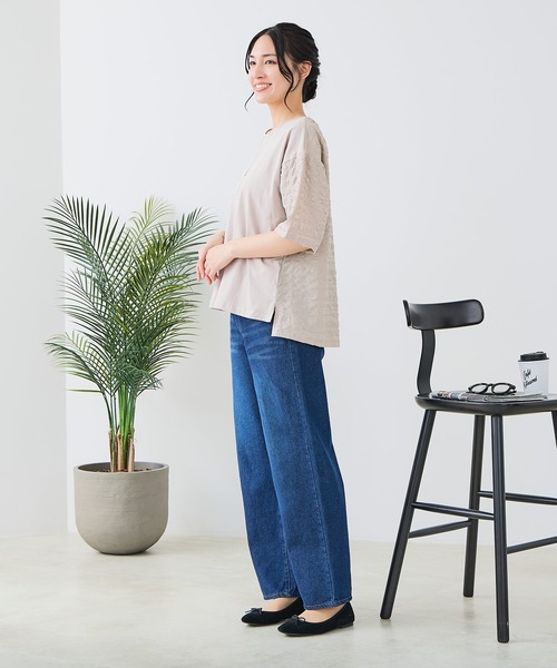 fort point(フォーポイント)の「【C-FORT POINT/フォートポイント】異素材切り替えデザインブラウス プルオーバー きれいめ オフィス 通勤 学校行事 ママコーデ(シャツ/ブラウス・レディース・オリーブ/ブラック/オフホワイト/ライトグレー・FREE)」の10枚目の写真