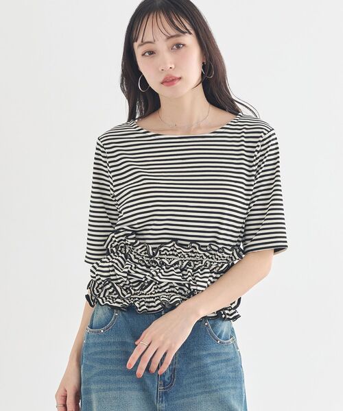 earth music&ecology(アースミュージックアンドエコロジー)の「SET2点マルチウェイバンドゥ+プルオーバー(Tシャツ/カットソー・レディース・ブラック/ベージュ/サックスブルー・FREE)」の4枚目の写真