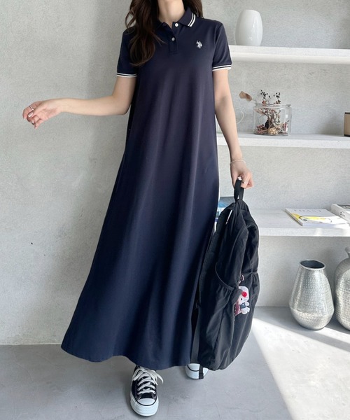 U.S. POLO ASSN.（ユーエスポロアッスン）の「【Ada.別注 U.S. POLO ASSN.】 鹿子 半袖 フレアワンピース ◎（ワンピース・レディース・ネイビー/ブラック/グレイッシュベージュ・L/M）」の3枚目の写真