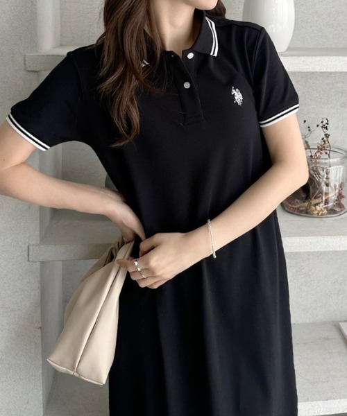 U.S. POLO ASSN.（ユーエスポロアッスン）の「【Ada.別注 U.S. POLO ASSN.】 鹿子 半袖 フレアワンピース ◎（ワンピース・レディース・ネイビー/ブラック/グレイッシュベージュ・L/M）」の7枚目の写真